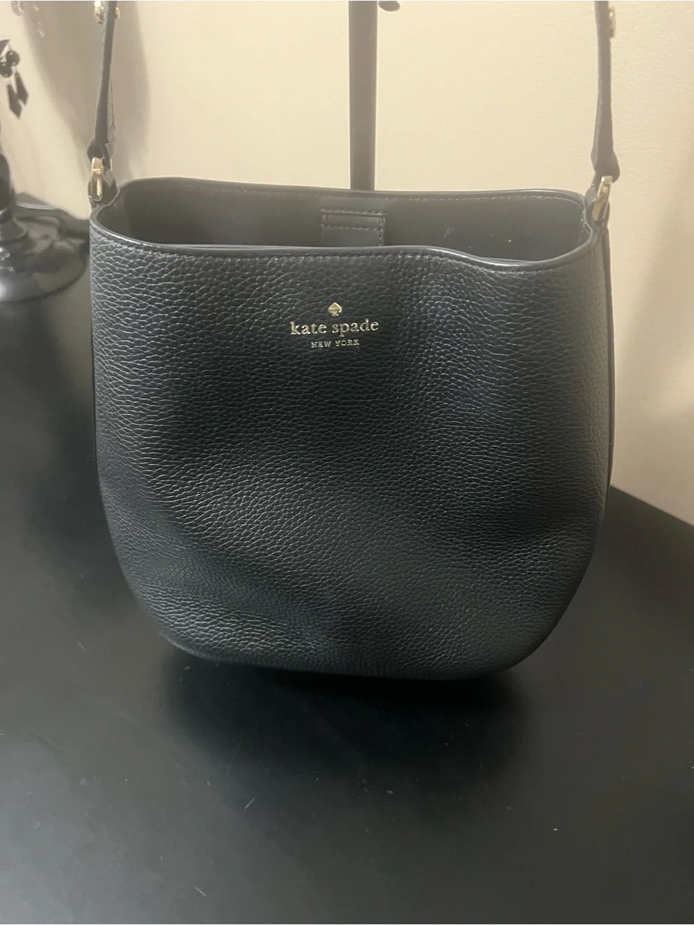 kate spade Julia Medium Bucket Bag Black Pebbled Leather Adjustable Strap
